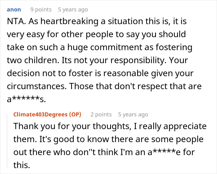 Reddit comment emphasizing 23YO's reasonable decision not to foster due to circumstances Reddit comment emphasizing 23YO's reasonable decision not to foster due to circumstances