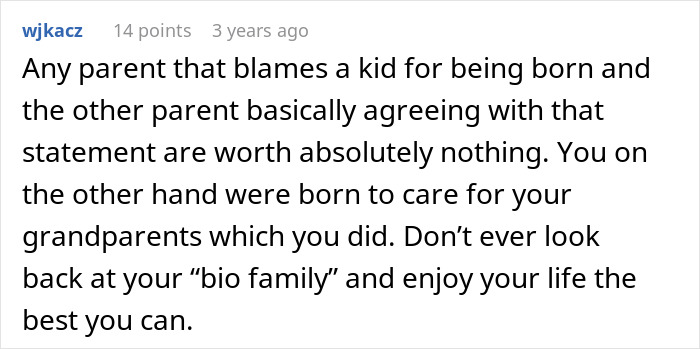 Comment advising to focus on grandparents and ignore bio family in toxic parents story
