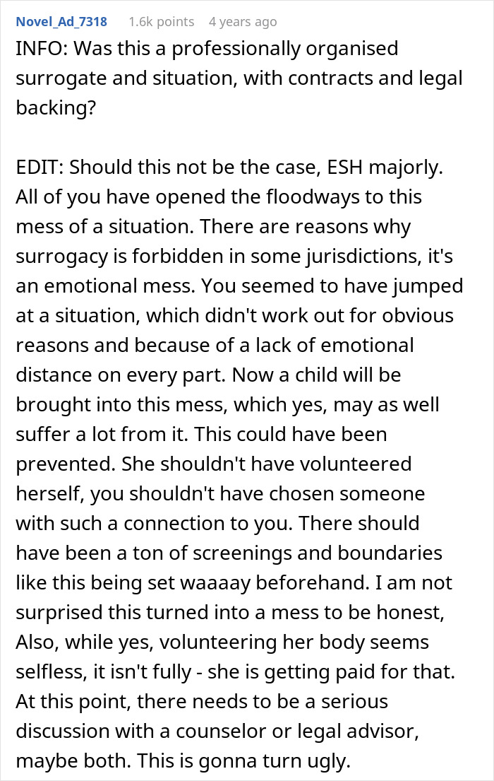Comment advising legal backing in complicated surrogacy case Comment advising legal backing in complicated surrogacy case