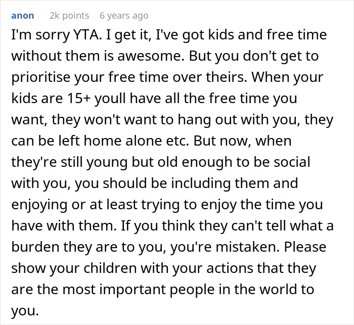 A Reddit comment about prioritizing children and parents, a topic many parents won't say out loud.
