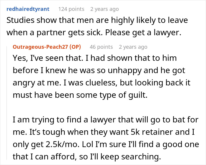 Discussion about men leaving partners during cancer battle and seeking a lawyer for support Discussion about men leaving partners during cancer battle and seeking a lawyer for support