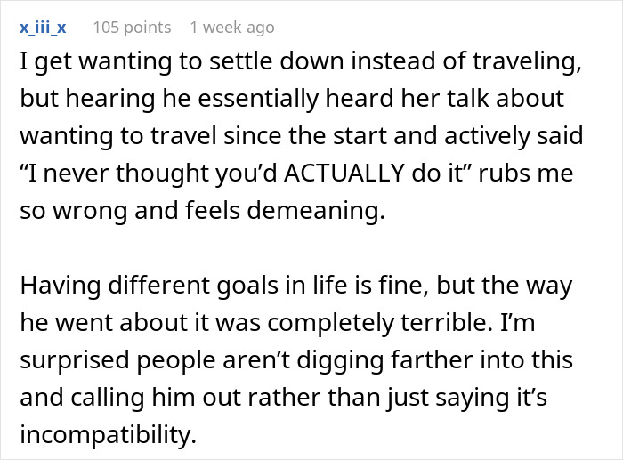 A Reddit post discussing a woman's dream trip and the impossible choice she faced after 5 years of saving up.