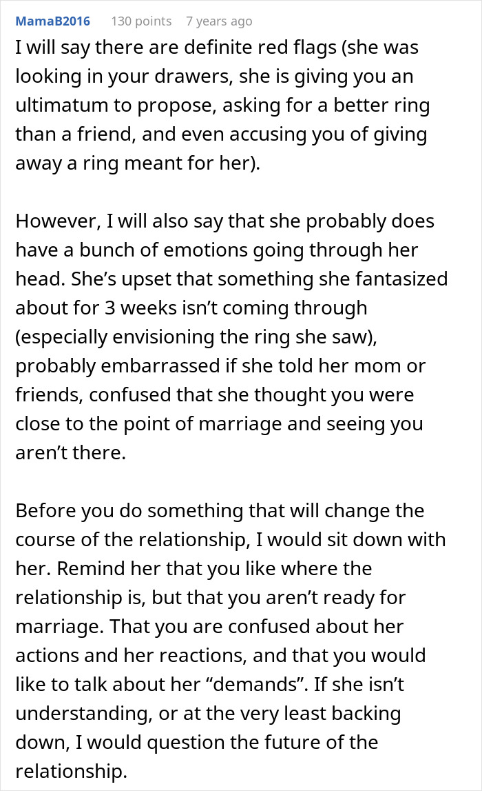 Analysis of red flags and emotional turmoil related to engagement ring and marriage Analysis of red flags and emotional turmoil related to engagement ring and marriage