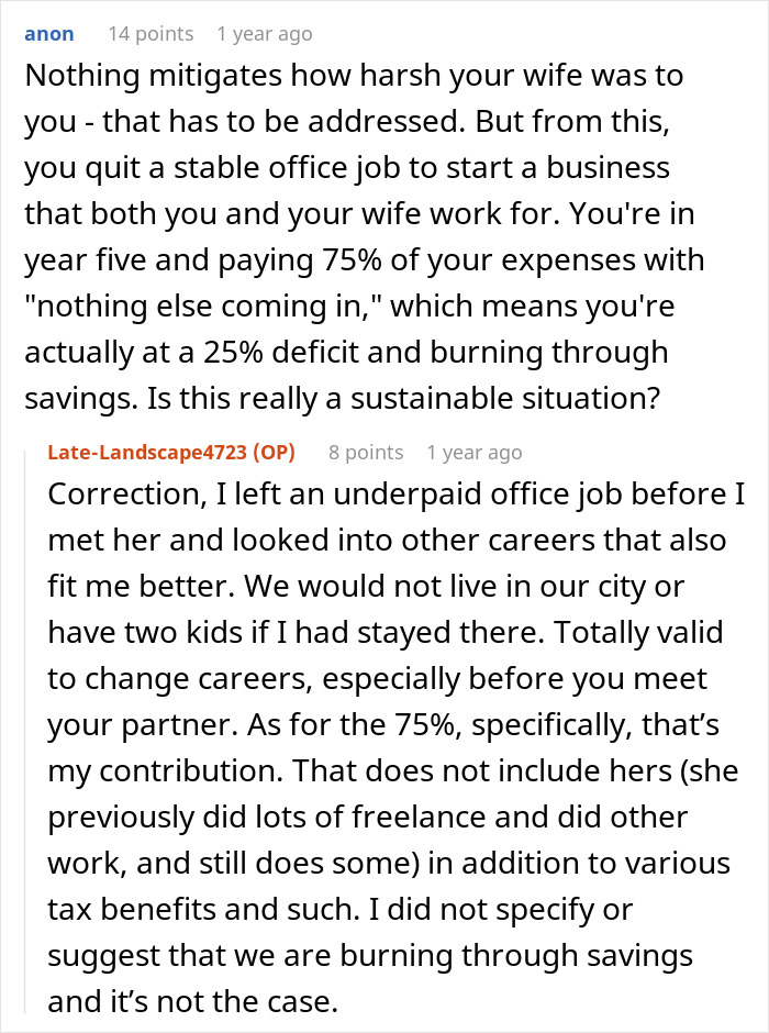 A Reddit thread debating whether a successful business is a hobby. The user defends his business against claims of being a failure.