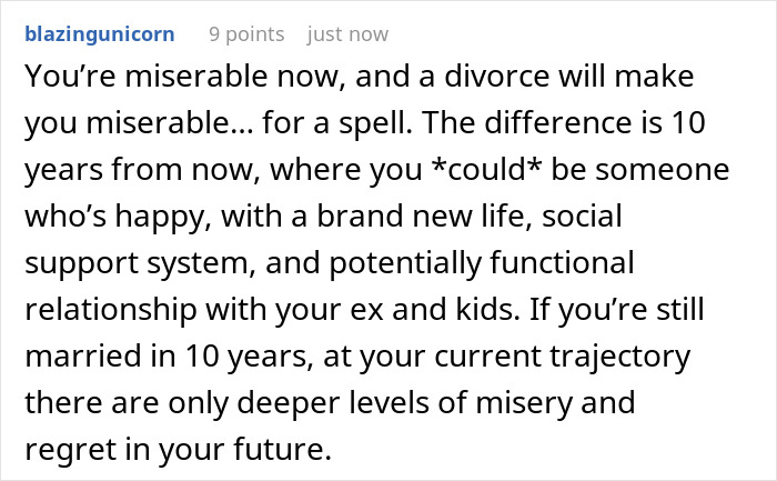 Comment about misery and hope for new life after divorce at 17 marriage