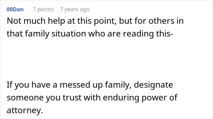 Comment advising power of attorney in toxic cult family situations
