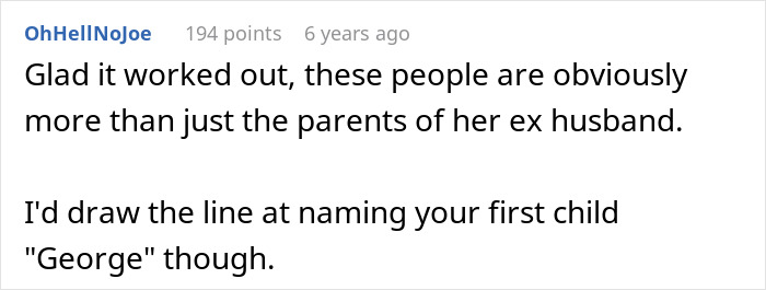 Comment agreeing with acceptance of late husband's parents