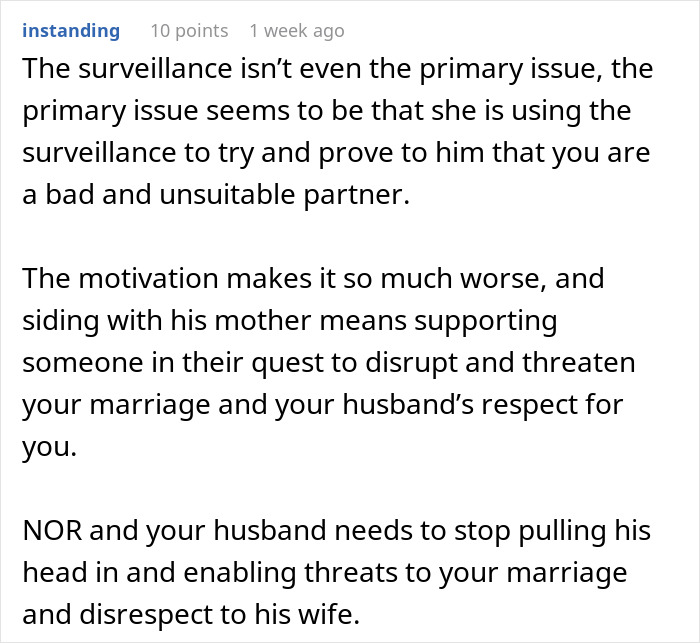 Comment discussing surveillance as a tactic in unhinged intervention disrupting marriage Comment discussing surveillance as a tactic in unhinged intervention disrupting marriage