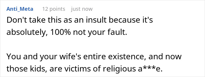 Reassurance about fault and impact of religious beliefs on family