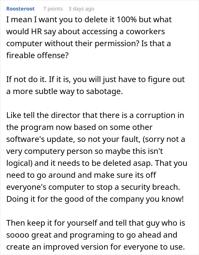 Discussion on HR risks of accessing coworker computers and subtle sabotage in automation