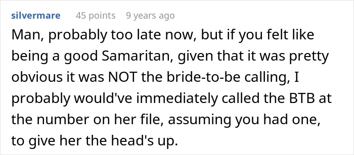User suggests calling bride-to-be about suspicious wedding cake call User suggests calling bride-to-be about suspicious wedding cake call