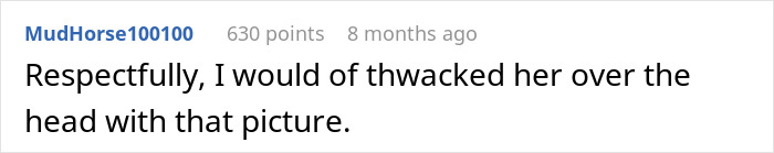 Comment expressing frustration about mother-in-law's behavior with picture