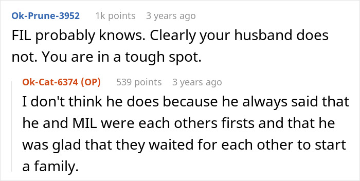 A screenshot of a Reddit comment section discussing a MIL's darkest secret, creating a challenging situation for a woman.