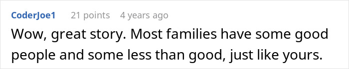 Comment appreciating family dynamics in revenge story