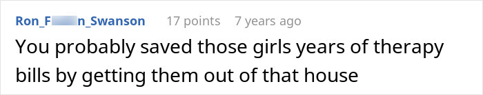 Comment appreciating saving girls from toxic home