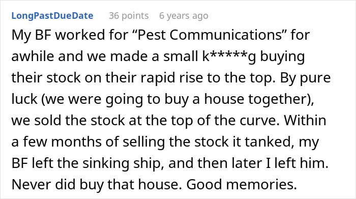 Comment about profiting from buying and selling stock linked to a communications company Comment about profiting from buying and selling stock linked to a communications company