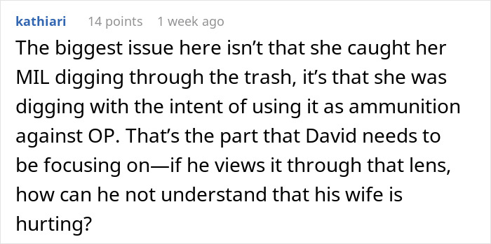 Comment on MIL using trash as ammunition against wife and husband's misunderstanding Comment on MIL using trash as ammunition against wife and husband's misunderstanding