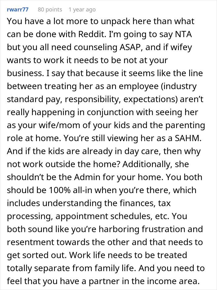 A Reddit post discusses a man feeling like a loser and a failure after his wife dismisses his successful business as a hobby.