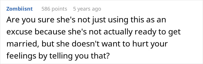 Comment questioning woman's readiness for marriage despite demanding multiple proposals