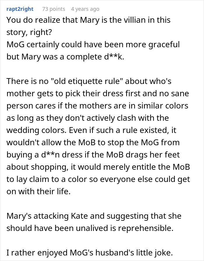 MIL Throws A Pity Party Over Not Wearing Green For Son's Wedding, Plans To Switch Dresses Anyway MIL Throws A Pity Party Over Not Wearing Green For Son's Wedding, Plans To Switch Dresses Anyway