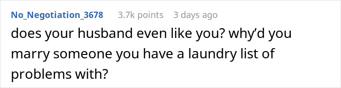 Reddit comment questioning husband's care in troubled marriage discussion