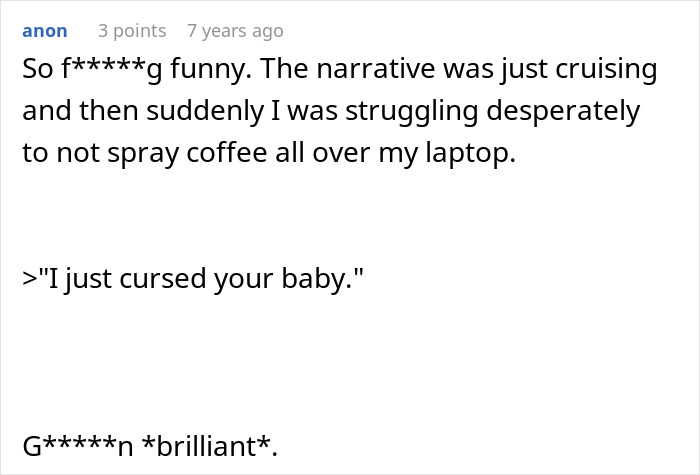 User finding the curse revenge story very funny and brilliant