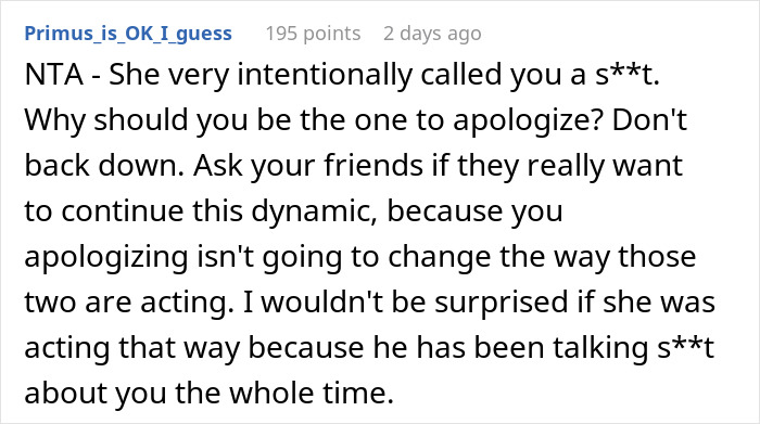 Reddit comment about insult and apology dynamics in cosplay dispute Reddit comment about insult and apology dynamics in cosplay dispute