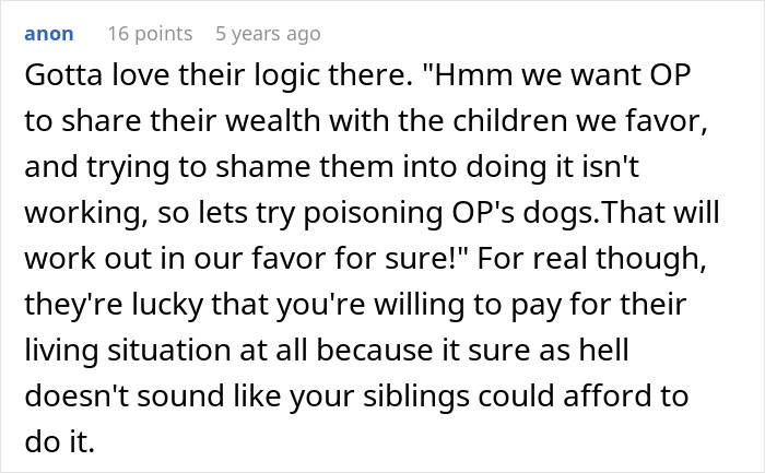 Comment criticizing siblings' logic in rich daughter money sharing dispute Comment criticizing siblings' logic in rich daughter money sharing dispute
