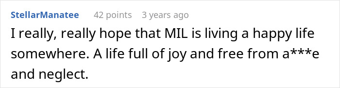 Comment expressing hope that MIL is living a happy life after funding daughter-in-law's wedding