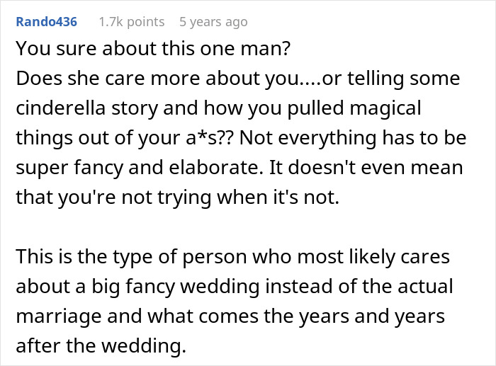 Comment questioning if proposal is about marriage or fancy story