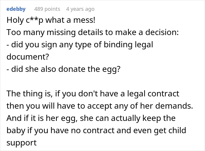 Comments discussing the importance of legal contracts in surrogate parenting disputes Comments discussing the importance of legal contracts in surrogate parenting disputes