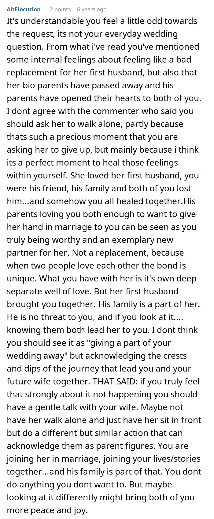 Detailed reasoning why including late husband's parents is meaningful
