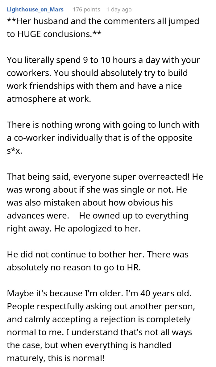 A Reddit post about a woman accepting a coworker's lunch invite, then realizing he thinks it's a date.