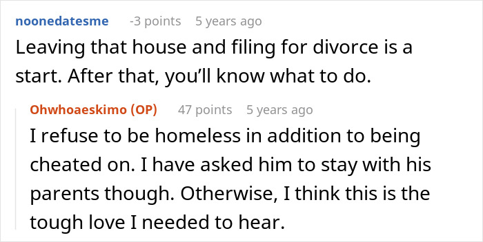 Discussion about leaving house and filing for divorce after husband's affair