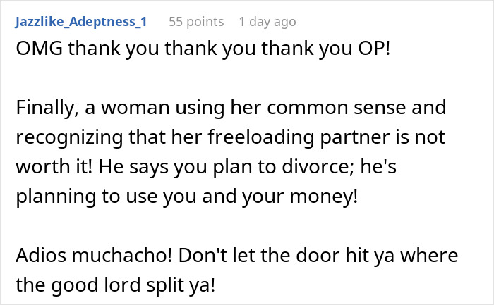 Comment praising woman&rsquo;s decision regarding fianc&eacute; with 2 kids and debt using common sense