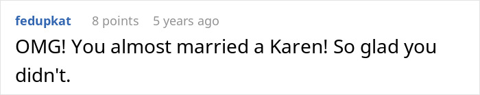 Comment relieved about not marrying a difficult fiancée after restaurant incident Comment relieved about not marrying a difficult fiancée after restaurant incident