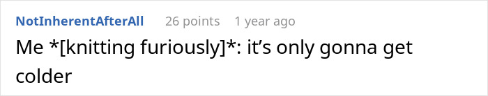 Comment about knitting and cold in stepdad story