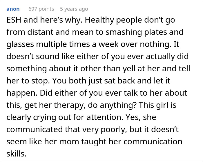 Comment on stepdaughter's behavior and lack of adult intervention in car trashing