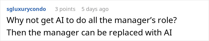 Comment suggesting AI replace manager's role to cut costs