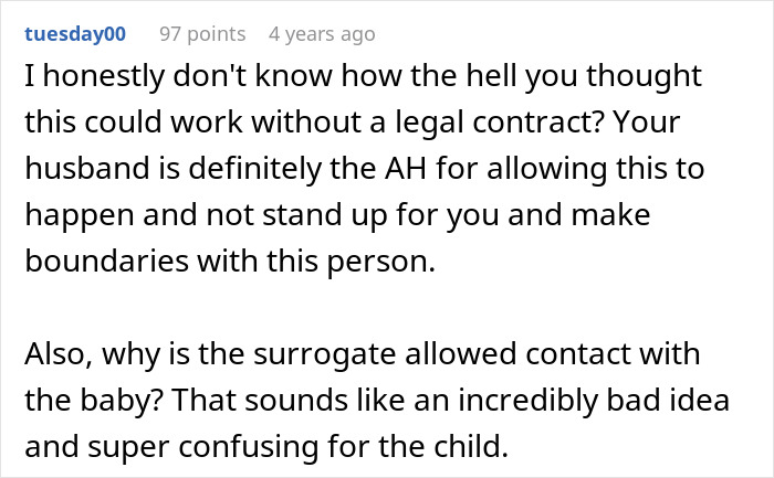 Comment warns about lack of legal contract in surrogate and husband situation Comment warns about lack of legal contract in surrogate and husband situation