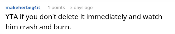 Comment warning to delete script immediately and watch coworker fail