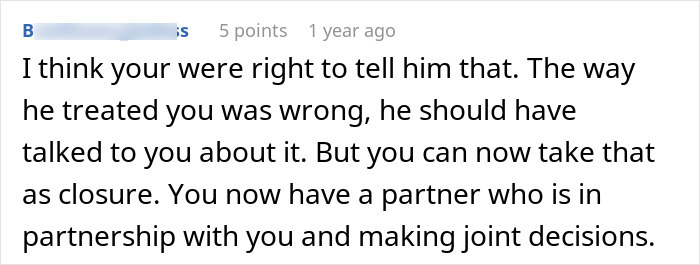 Comment about closure and finding a partner who makes joint decisions after breakup