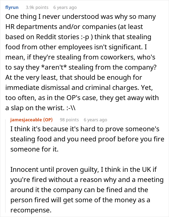 A Reddit post discussing why HR departments tolerate an Office Food Thief and why such actions should lead to firing. A Reddit post discussing why HR departments tolerate an Office Food Thief and why such actions should lead to firing.