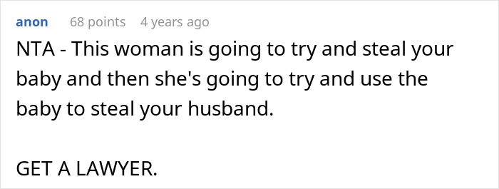 Comment warns surrogate may try to steal baby and husband and advises getting a lawyer Comment warns surrogate may try to steal baby and husband and advises getting a lawyer