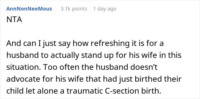 Comment praising husband defending wife after newborn's birth Comment praising husband defending wife after newborn's birth