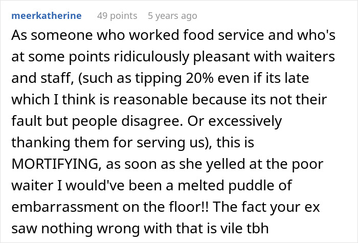 Comment on food service experience during fiancée and mom dinner fiasco Comment on food service experience during fiancée and mom dinner fiasco