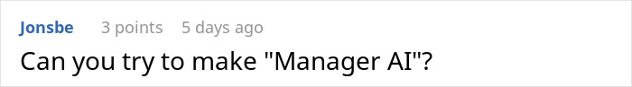 User comment asking about creating AI specifically for management roles