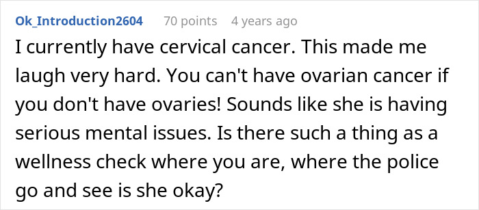 Reddit user comment on a post about an unhinged MIL disowning grandchild, discussing medical and mental issues.