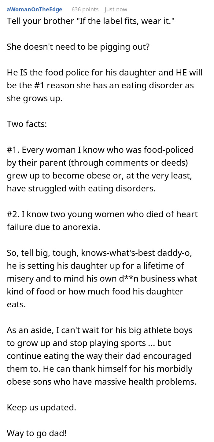 Woman Secretly Buys Niece Food After Brother&rsquo;s Sexist And Fatphobic Comment, He Loses It
