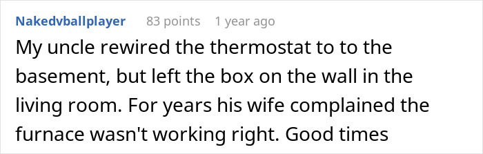 Story of uncle rewiring thermostat in family proving point to stepdad